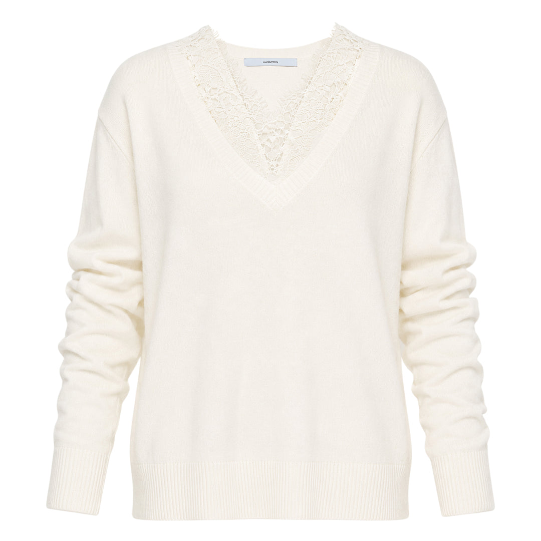 White Lace V-Neck Knit
