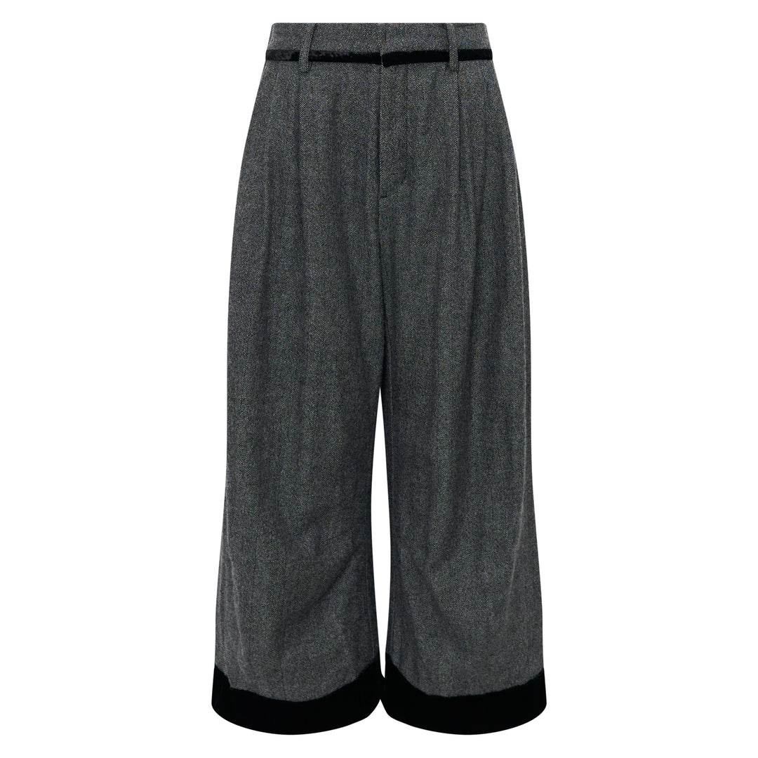 Wide-Leg Herringbone Trousers