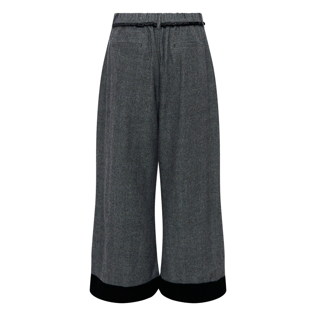 Wide-Leg Herringbone Trousers