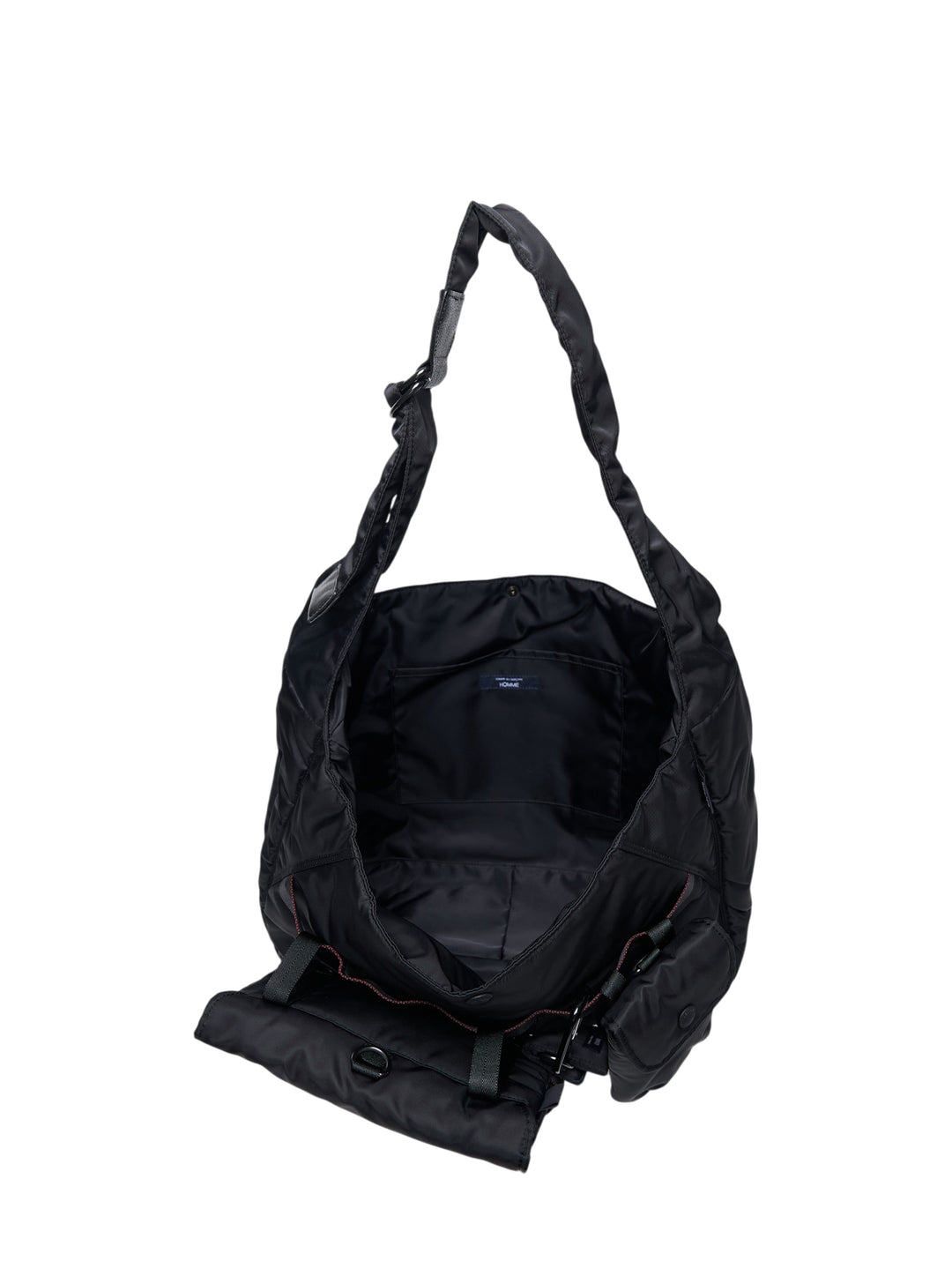 Comme des Garçons Homme x Porter black nylon duck oversized shoulder bag with multi-pocket utility exterior and detachable mini pouch - view 3