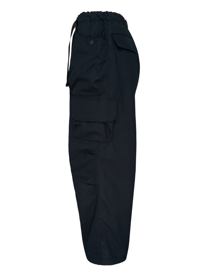 Black wide-leg cotton twill cargo pants with buckle webbing belt and flap utility pockets by Comme des Garçons Homme - view 3