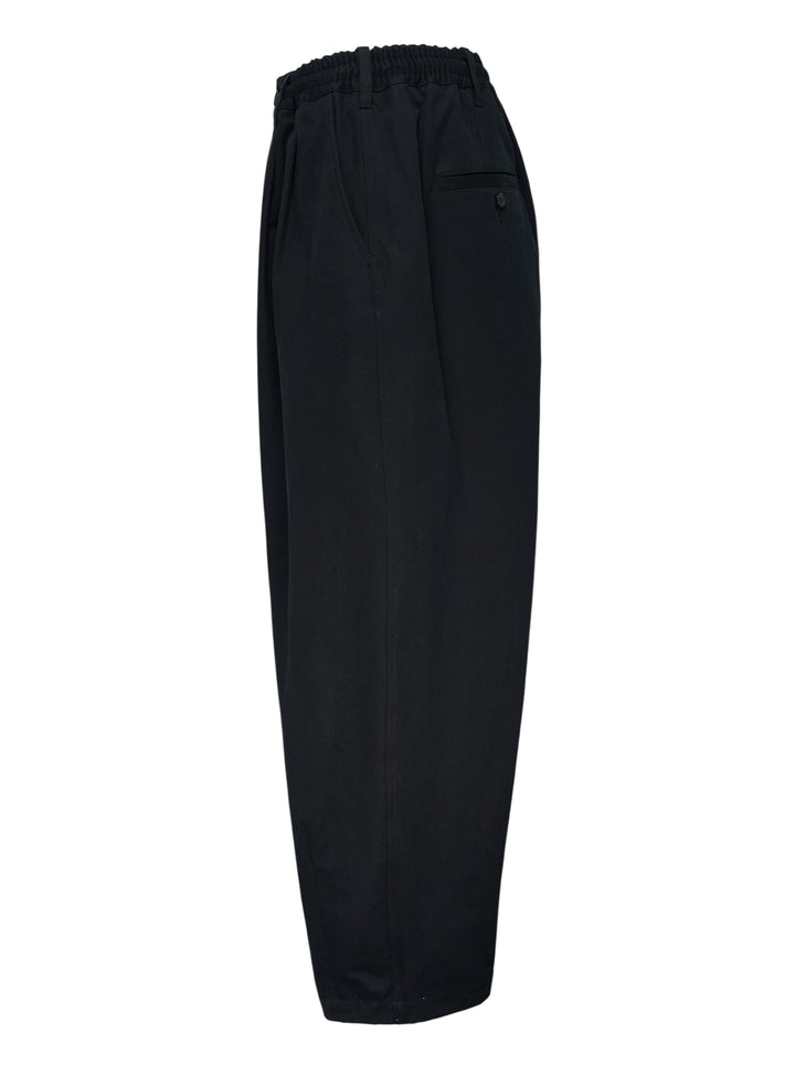 Comme des Garçons Homme black cotton twill pants with pleated front, elasticated waistband and wide cropped legs - view 3