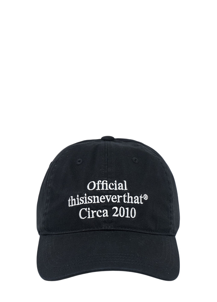 thisisneverthat Official Circa 2010 Cap in black with white embroidered text on the front panel, front view