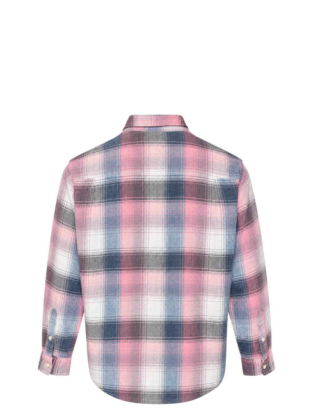 thisisneverthat Washed Check Long Sleeve Shirt in a large-scale pink, blue, grey, and white plaid pattern, displayed flat on a white background - view 2