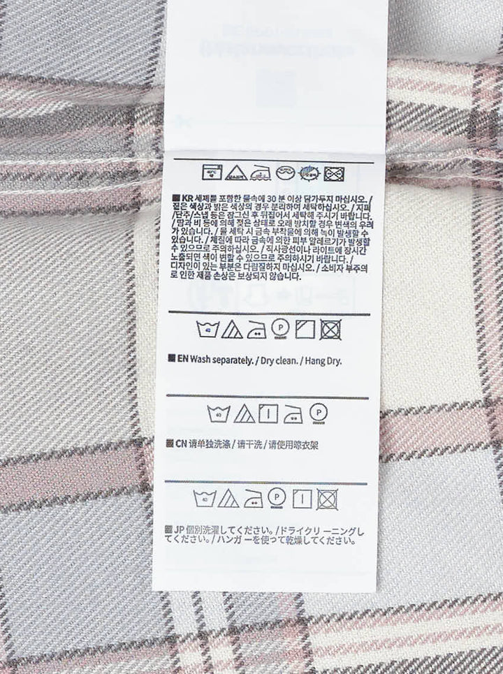 thisisneverthat Flannel Check Long Sleeve Shirt in grey, cream, and dusty rose large-scale plaid, featuring a button-down collar, wooden buttons, and a chest patch pocket - view 3