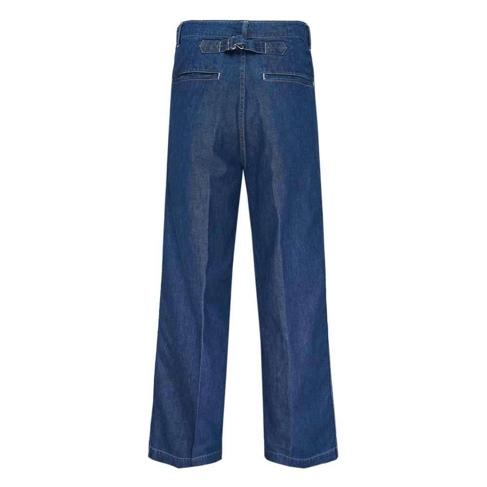 visvim Broader Wide-Leg Jeans in medium indigo denim, shown flat with a high-rise waist, pressed front crease, and wide straight-leg silhouette - view 2