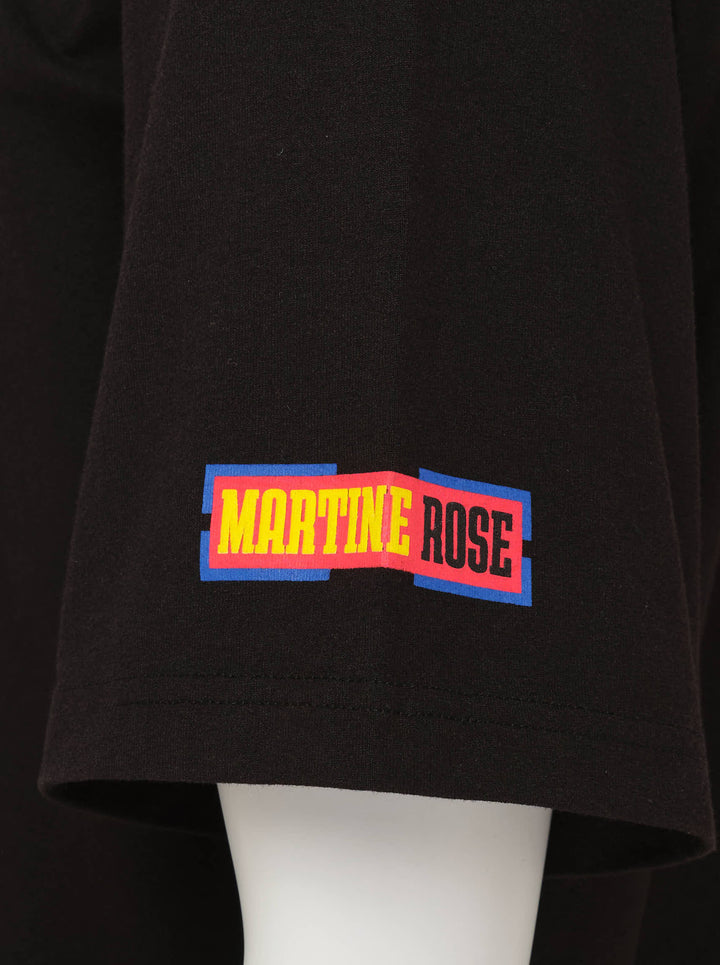 Martine Rose black short-sleeve T-shirt with a yellow, red and blue Flash Forward graphic patch on the chest - view 5