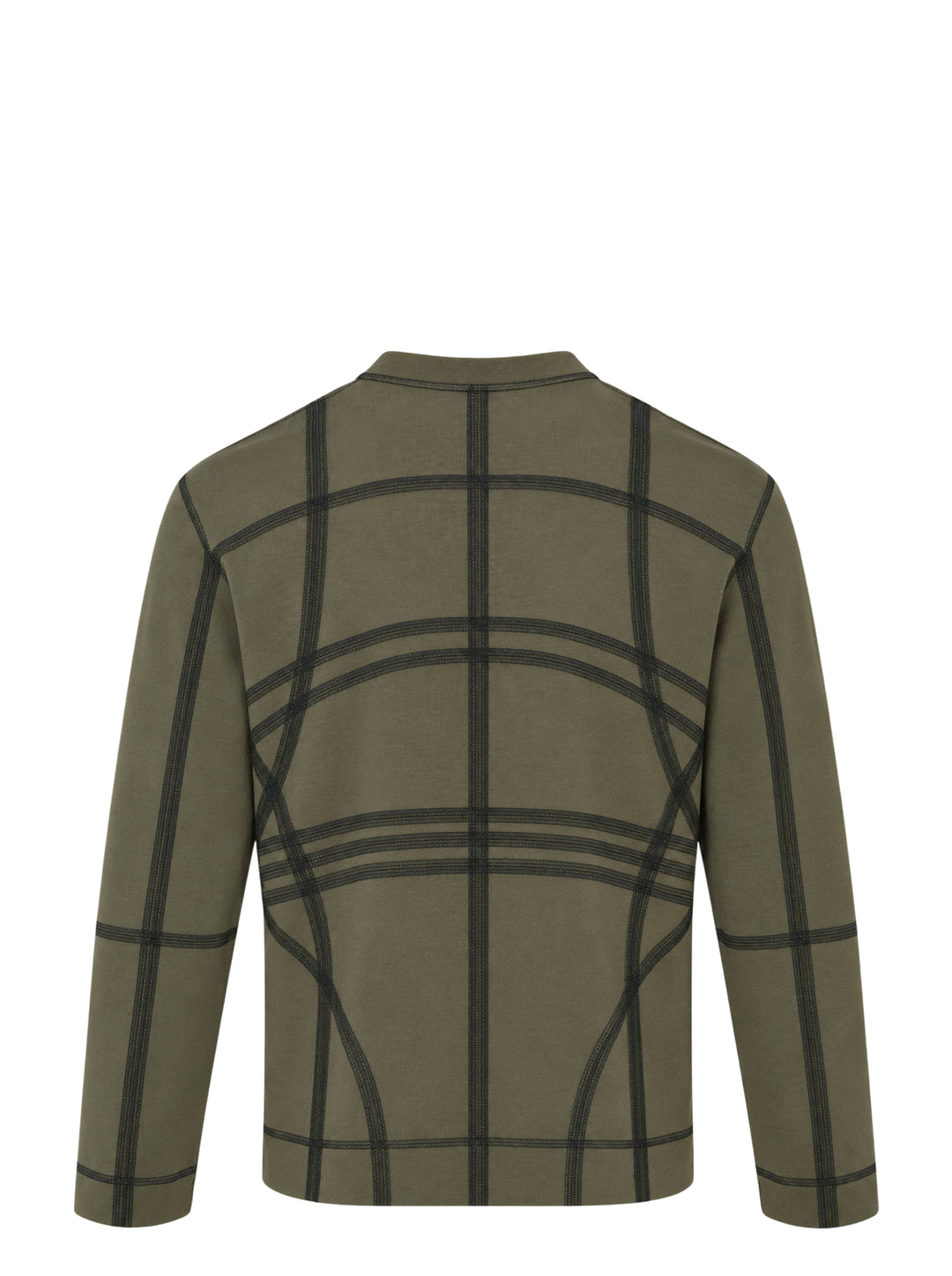 Craig Green olive long sleeve T-shirt with black flatlock stitching forming a grid pattern across the body and sleeves - view 2