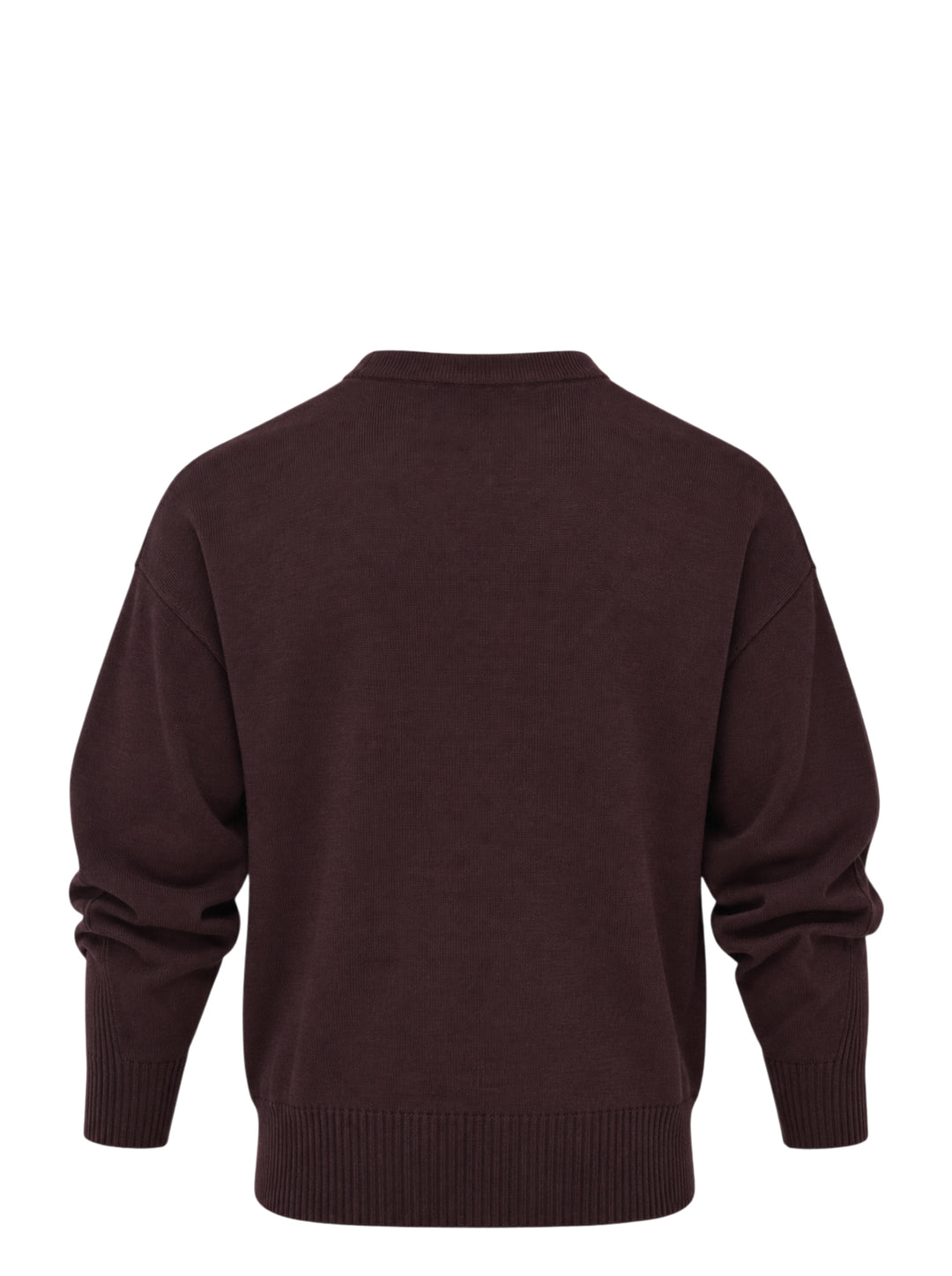 Kiko Kostadinov Multi Collar Long Sleeve Sweater in dark brown knit with layered grey, black, and pink ribbed collar and vertical rib detail - view 2