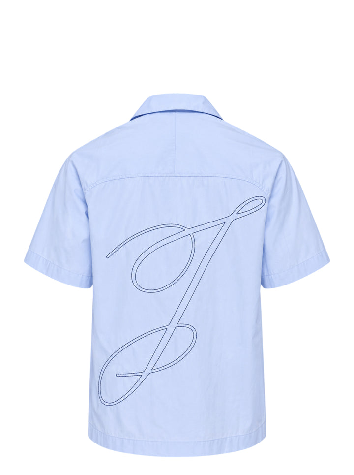 Jacquemus La Chemise Fonccio pale blue short sleeve camp collar shirt with button-through front and raglan sleeves - view 2