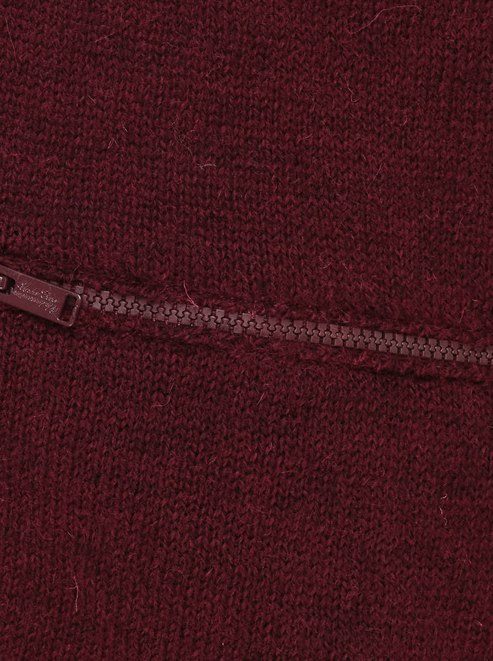 Undercover burgundy knit vest with ribbed V-neck and a horizontal zip pocket at the lower front - view 3