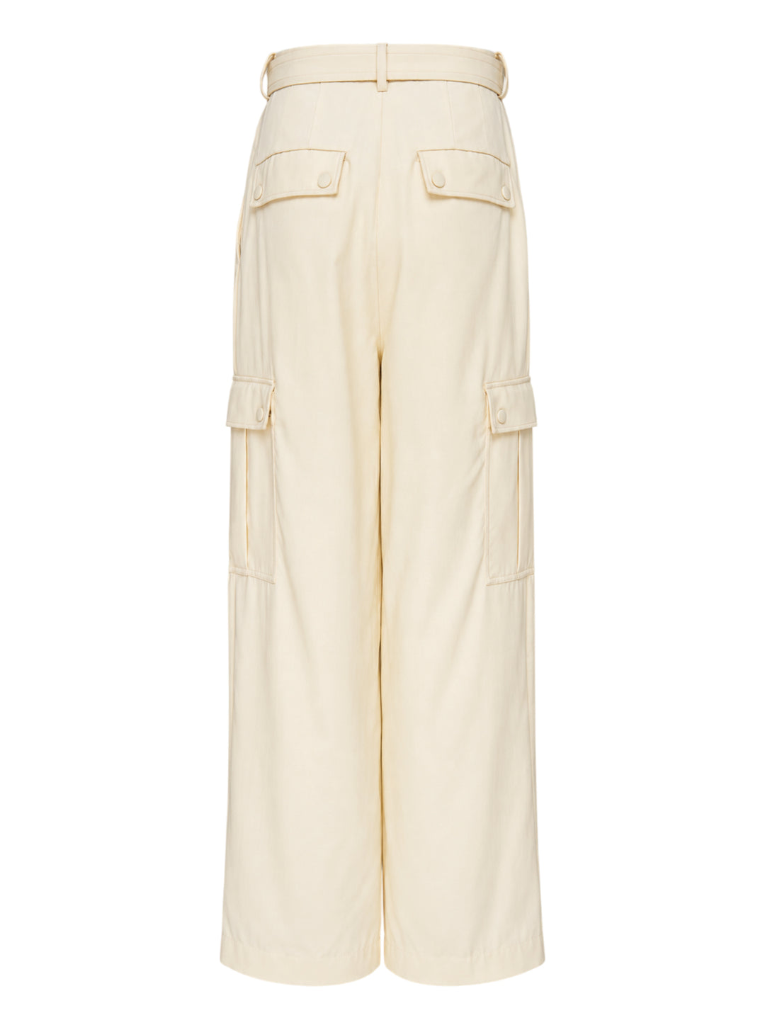 Cream belted wide-leg cargo pants with pleated front and button-flap side pockets - view 2