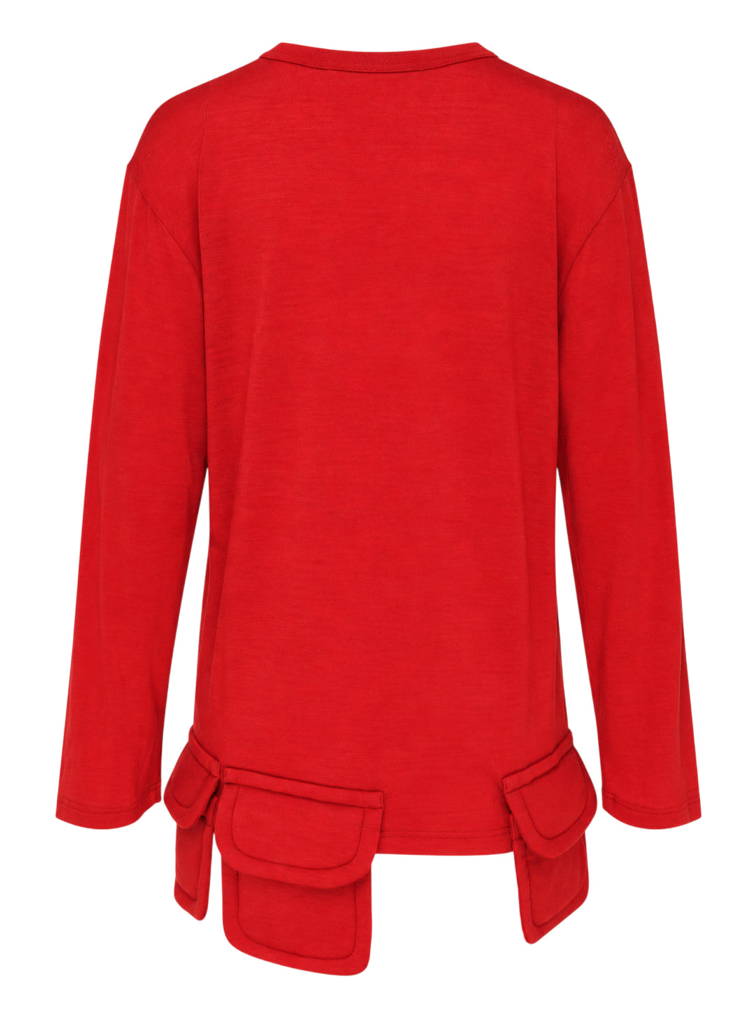 Red Comme des Garçons Comme des Garçons long sleeve jersey top with padded flap pockets and tie details along the asymmetric hem - view 2