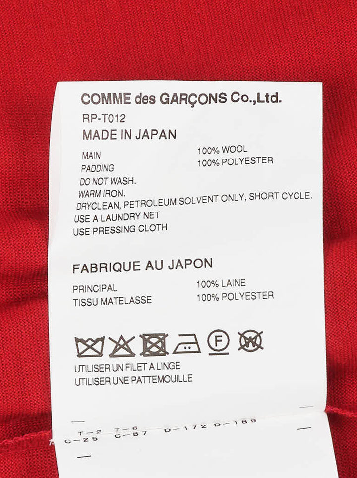 Red Comme des Garçons Comme des Garçons long sleeve jersey top with padded flap pockets and tie details along the asymmetric hem - view 3