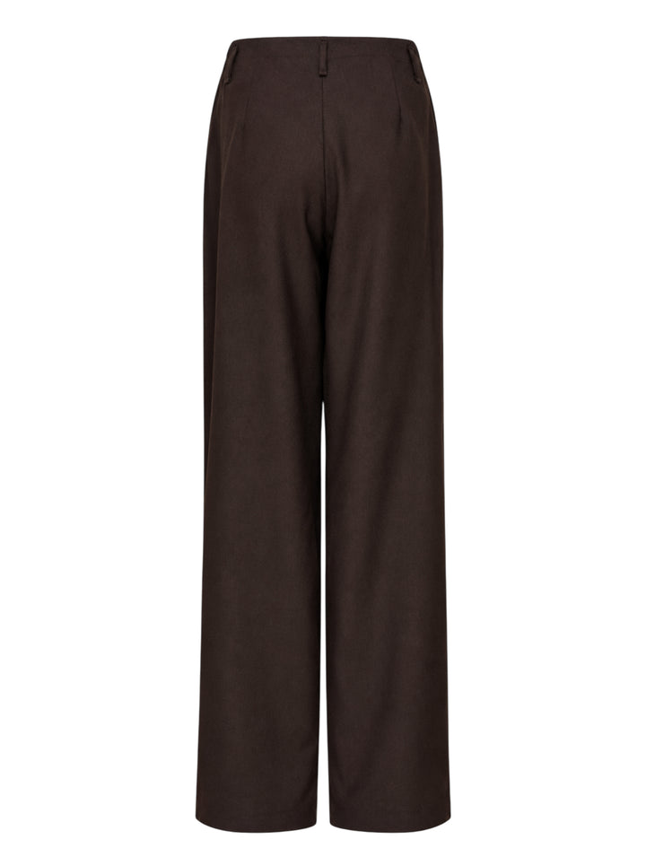 Dark brown wool crepe wide-leg Piega trousers by Niccolò Pasqualetti with an asymmetric folded waistband and metal snap fastenings - view 2