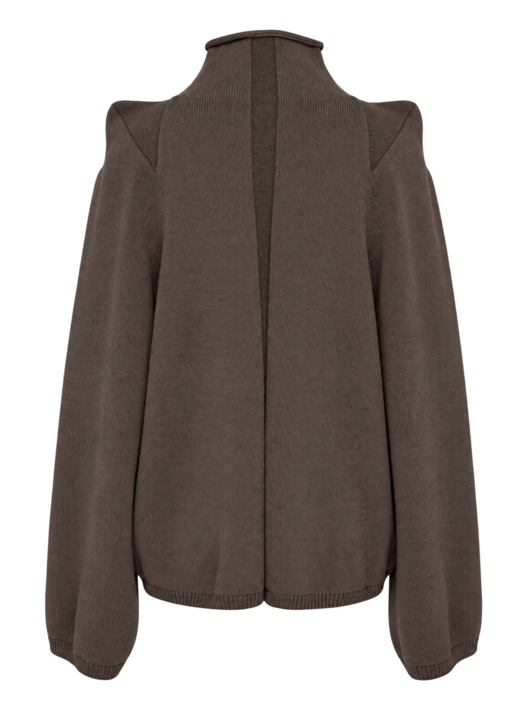 Rick Owens Darkdust cold-shoulder knit sweater with rolled high neck, structured shoulder points and central front seam - view 2