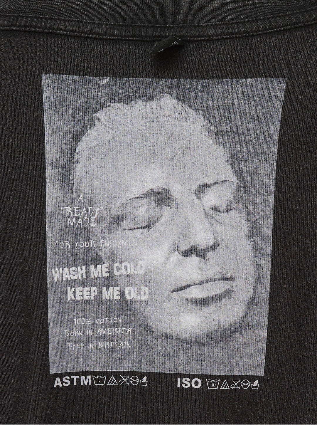 Deathmask Hedy Lamarr And The Frequency washed black short sleeve tee with blurred monochrome graphic and repeating EXTASE text on the chest - view 3