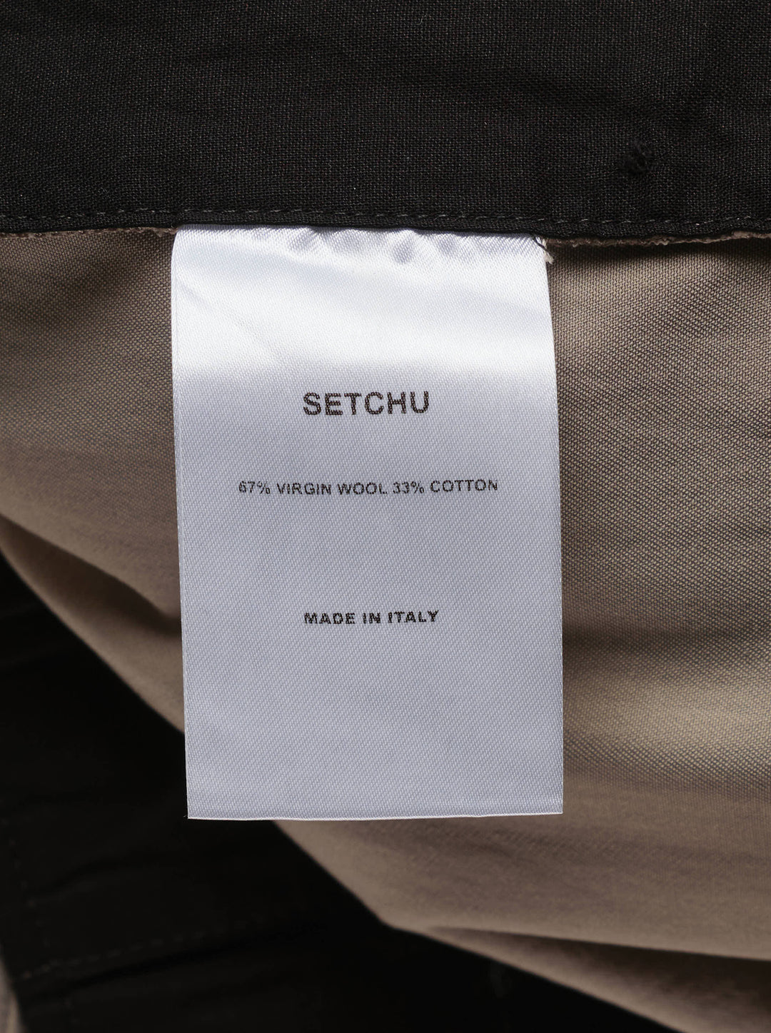 Setchu Origami Pants 2 in a stone-toned wool-cotton blend, shown front view with pleated waist, button fly and button-tab cuffs - view 3