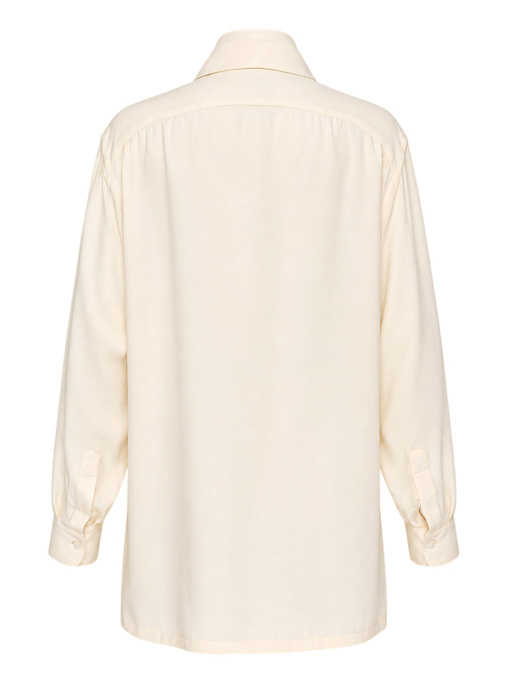 Setchu cady kimono shirt in cream with an integrated neck tie, button placket and long sleeves - view 2