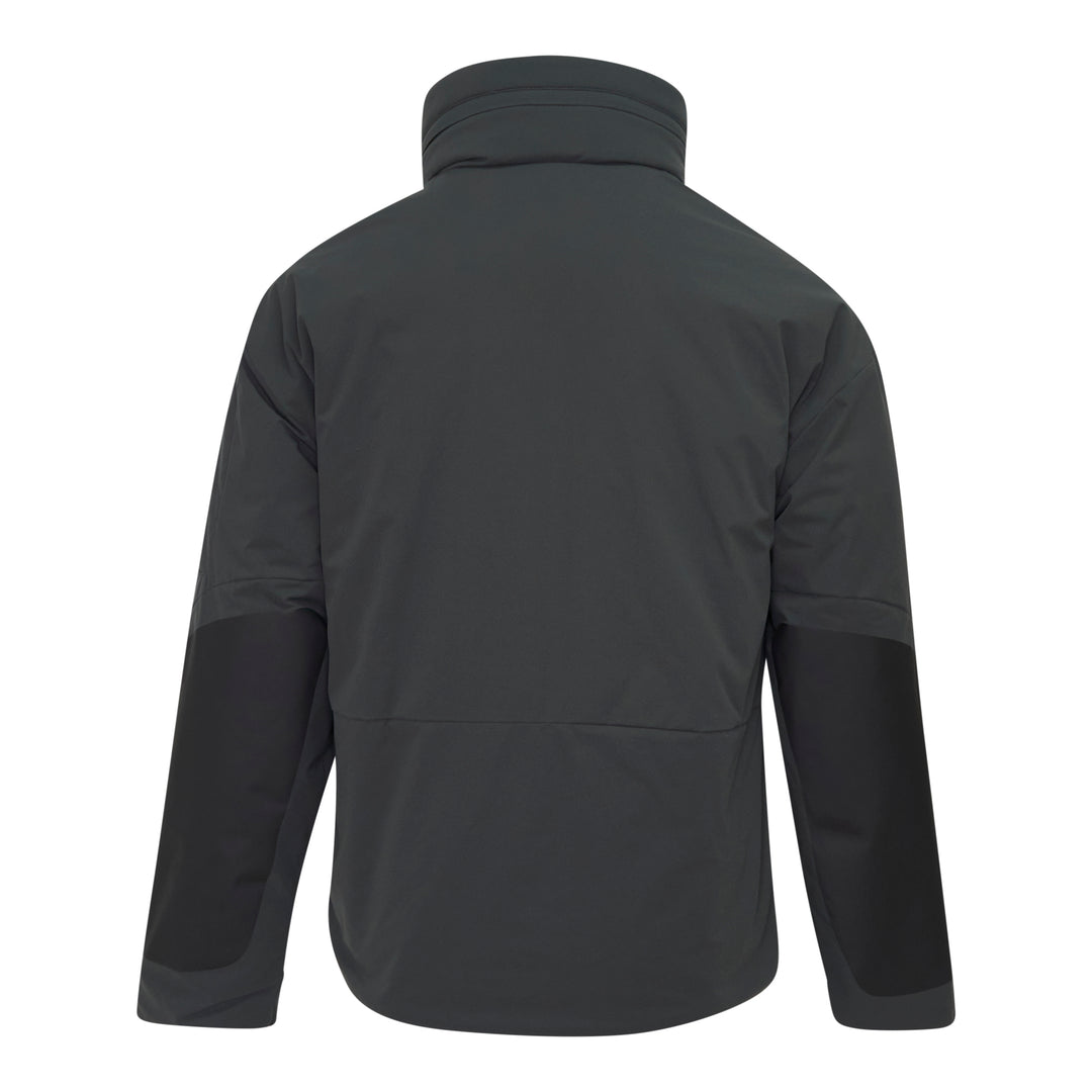 C.P. Company Pro-Tek Primaloft Silver Lens Jacket in dark grey, front view, featuring a padded high collar, snap-button storm placket, and signature goggle lens sleeve pocket