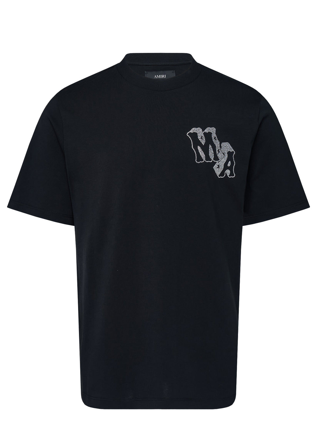 Amiri black short-sleeve tee with crystal-embellished MA block letter logo on the chest