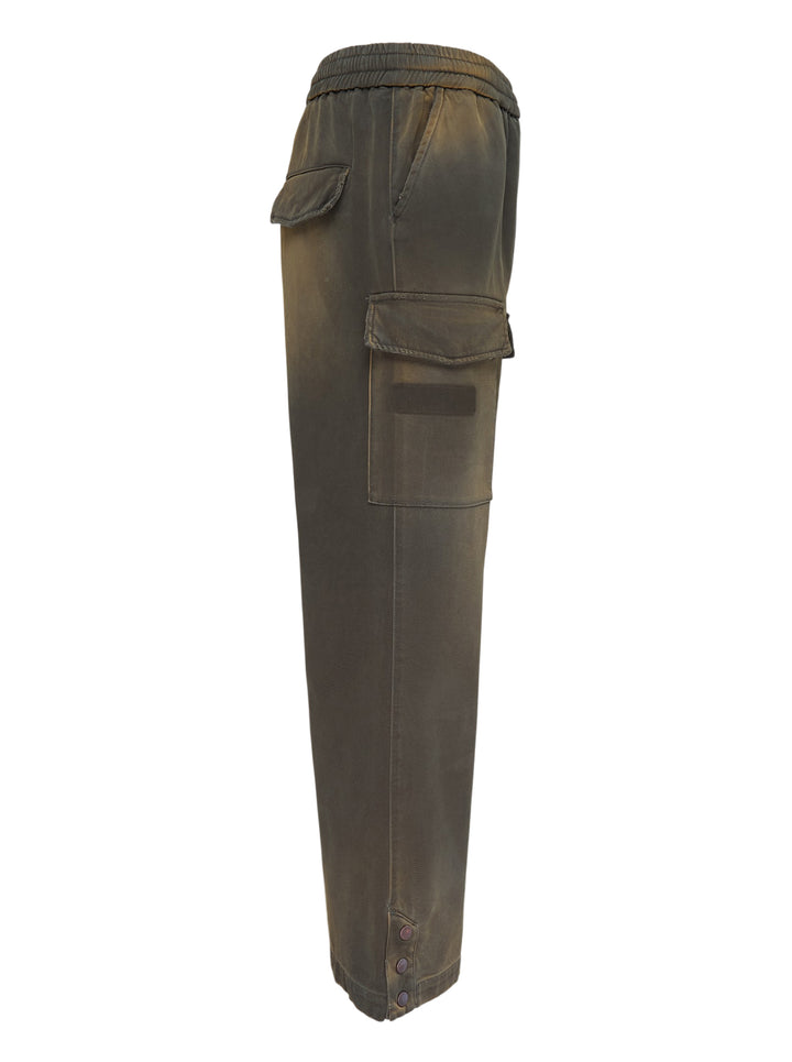 Amiri faded olive cotton cargo pants with flap pockets, strap details and snap-button flared hems - view 3