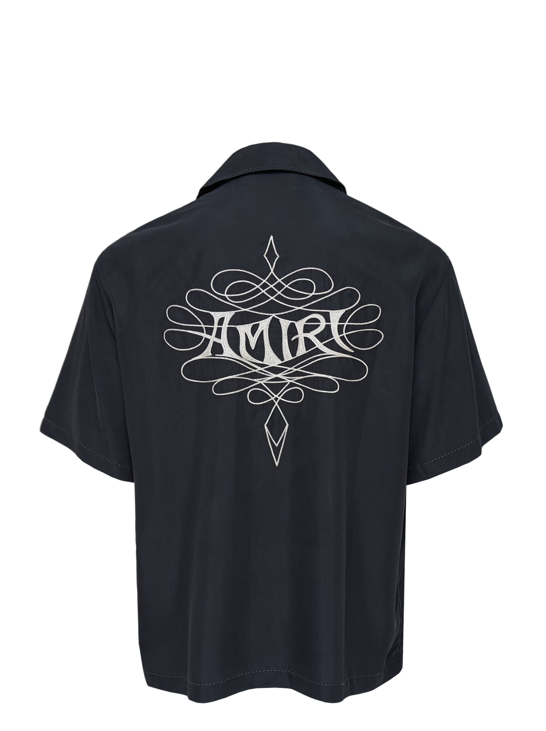 Amiri Lasso oversized camp shirt in black with an ornate embroidered logo on the chest, camp collar and mother-of-pearl buttons - view 2