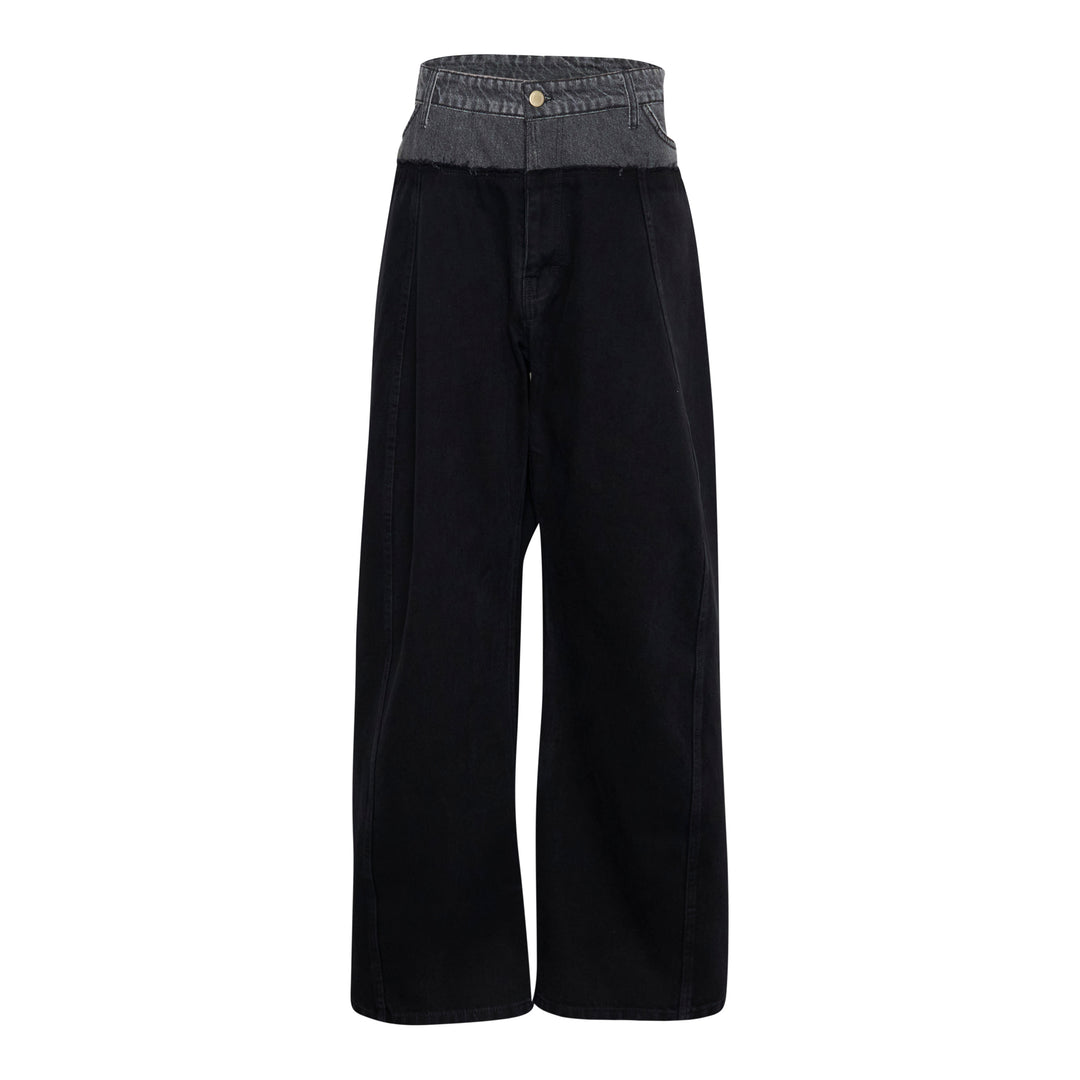 Wide-Leg Denim Panel Pants