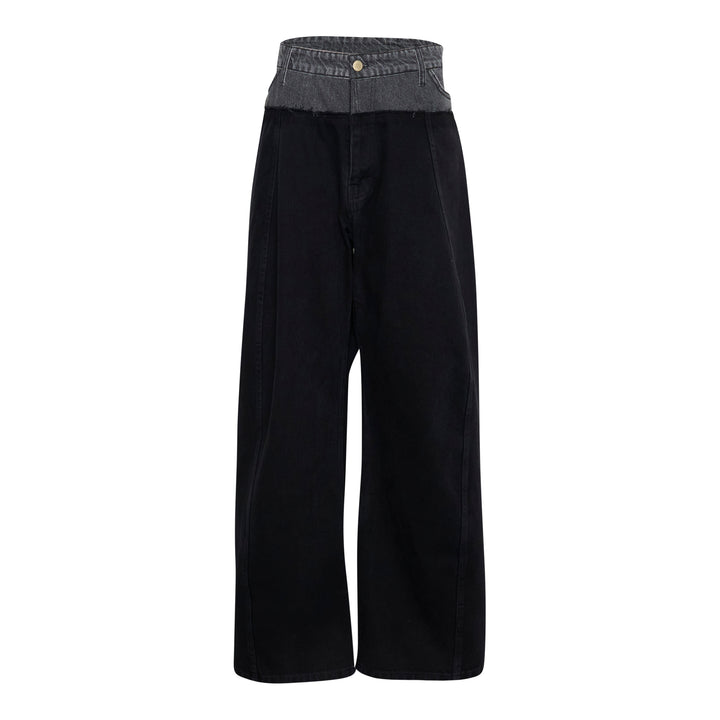 Wide-Leg Denim Panel Pants