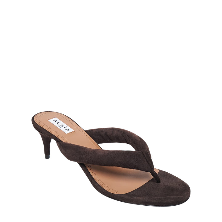 Padded Suede Thong Heeled Sandals