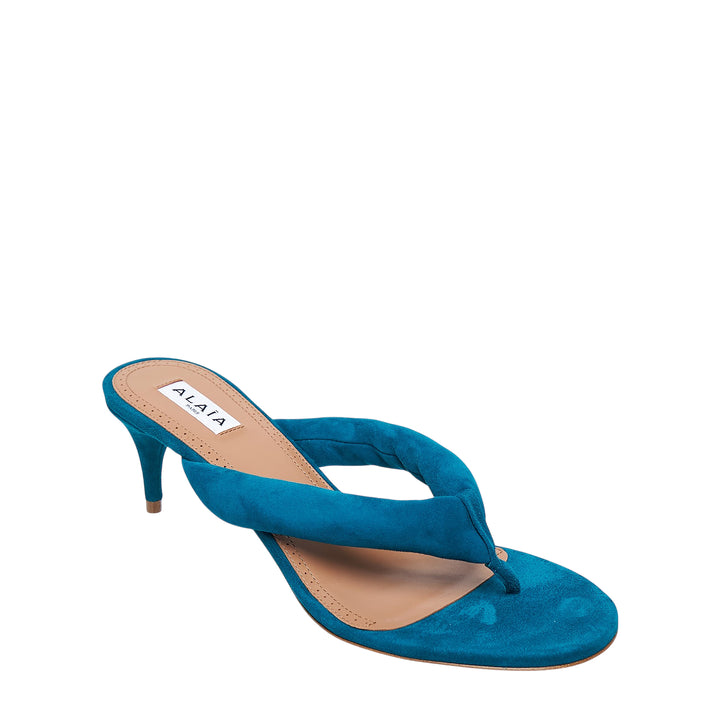 Padded Suede Thong Heeled Sandals