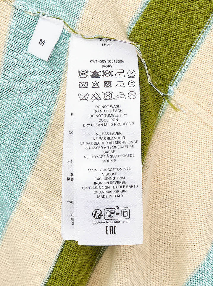 JW Anderson Rugby Knitted Polo in cream with green and light blue horizontal stripes, collar, three-button placket and embroidered anchor logo - view 3