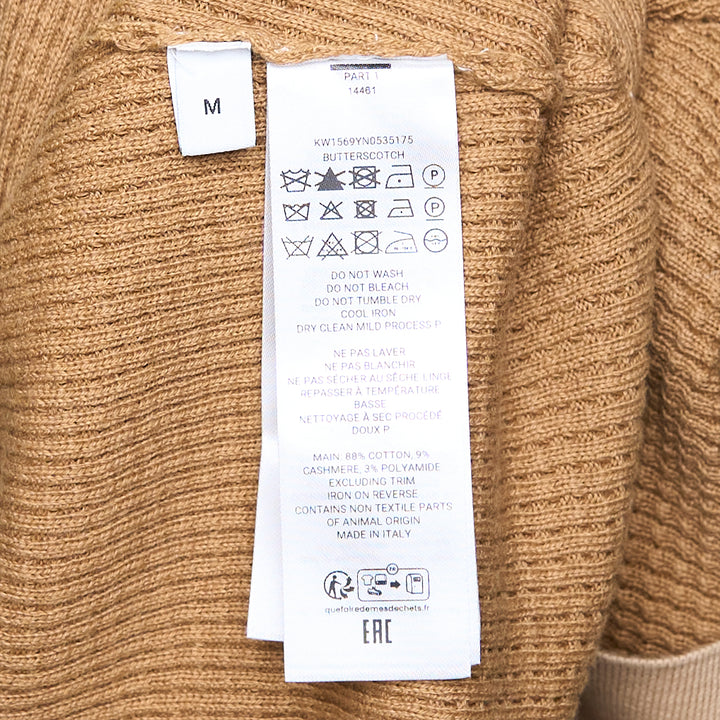 JW Anderson Short Sleeve Polo Jumper in camel waffle-knit cotton with contrast sand collar, placket, and three oversized horn-effect buttons