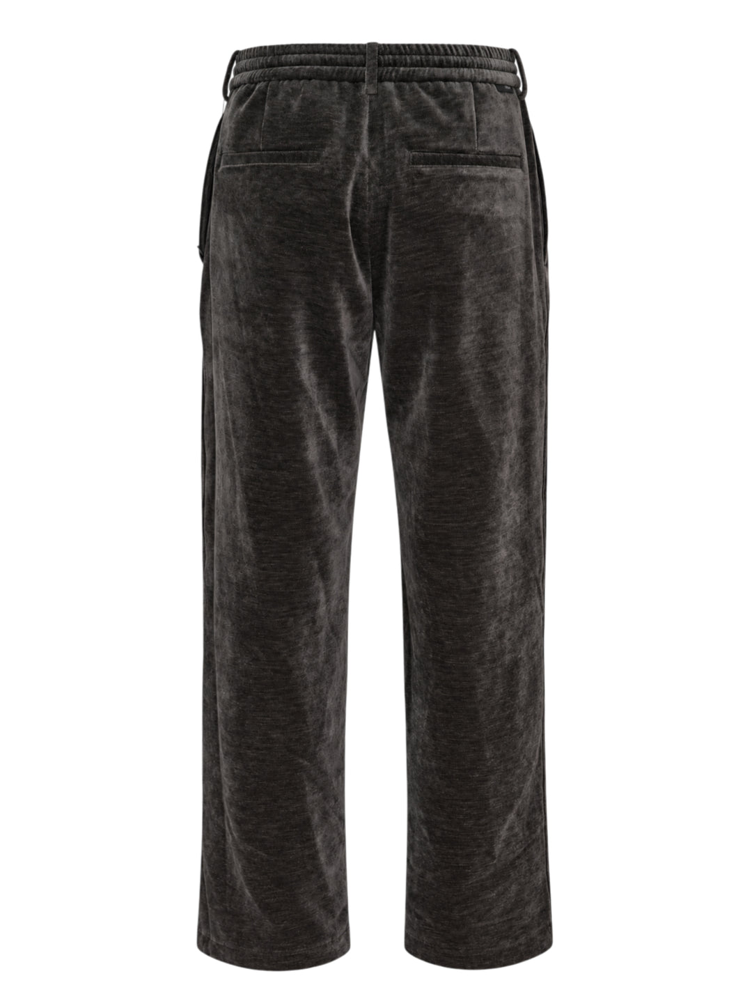 Solid Homme Velvet Feel Track Pants in deep charcoal, featuring an elasticated waistband with single button closure and a straight tapered leg - view 2