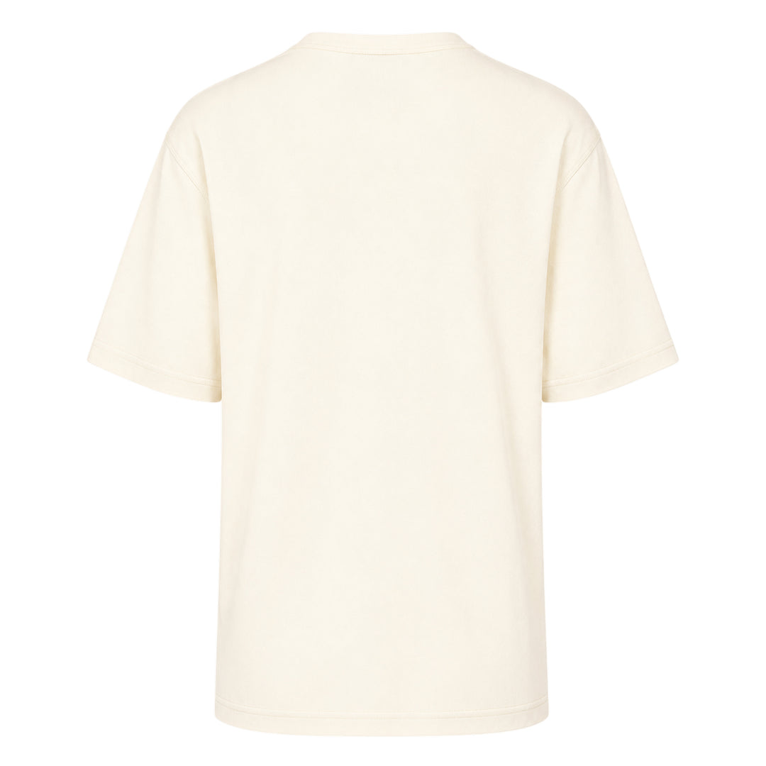 Lemaire Rib Jersey T-Shirt in warm taupe brown, featuring an oversized silhouette, dropped shoulders, and ribbed crew neckline, displayed flat on a white background