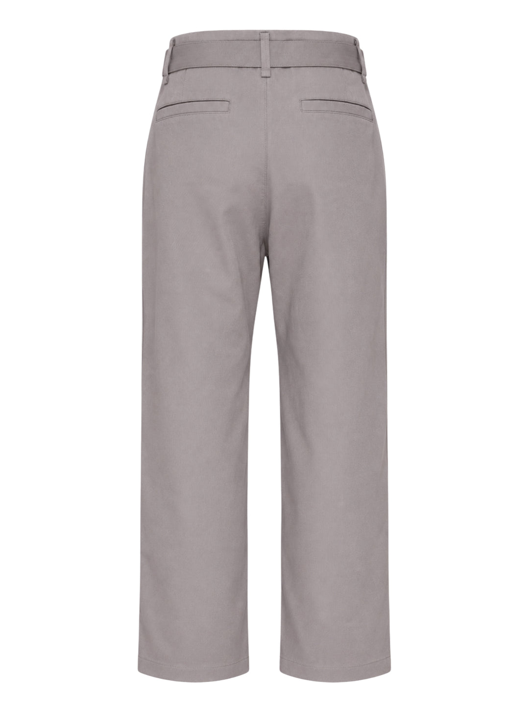 Lemaire grey poly cotton twill curved pants with a high waist, front pleats and self-fabric belt with metal buckle - view 2