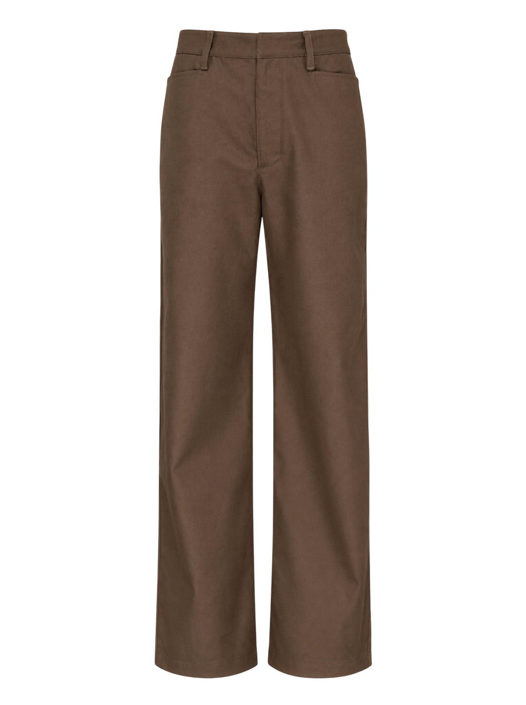 Lemaire straight-leg pants in brown heavy cotton twill, shown from the front