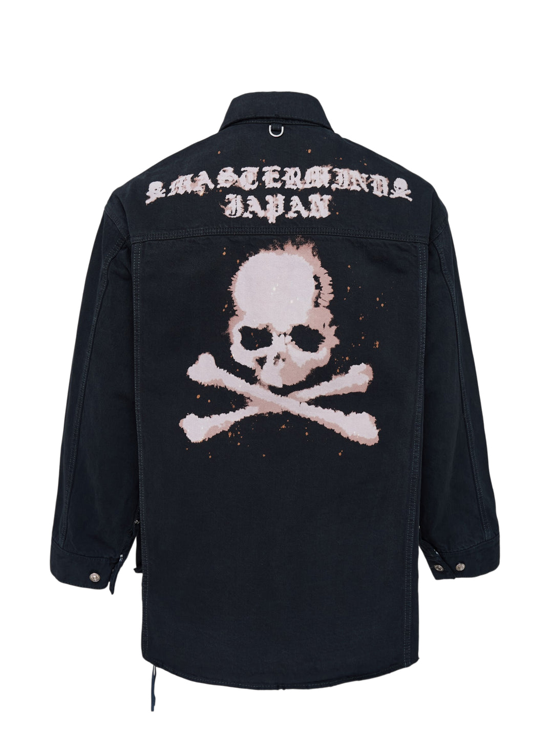 Mastermind washed black denim shirt jacket with pleated front, snap buttons and flap chest pocket - view 2