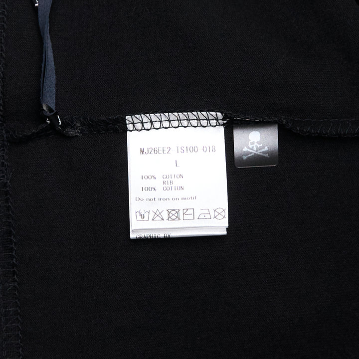 Mastermind Japan OG Boxy Long Sleeve Tee in black with embroidered arched logo and skull-and-crossbones motifs across the chest