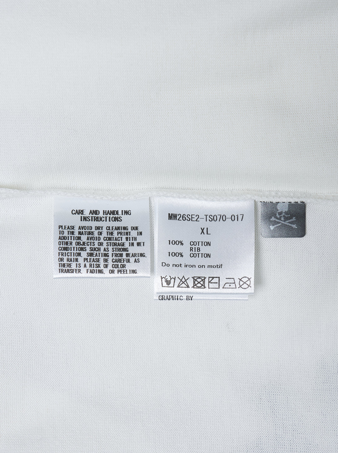 Mastermind white short sleeve tee with a large black and grey skull and crossbones graphic and MASTER MIND lettering - view 3