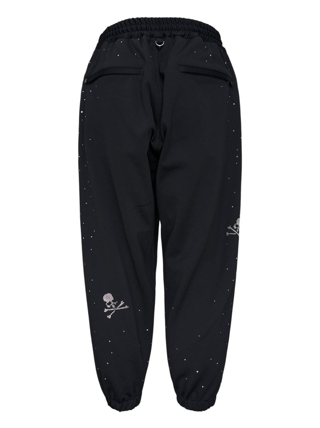 Mastermind black jersey joggers embellished with scattered Swarovski crystals, with drawstring waist, D-ring and ribbon tassel detail - view 3