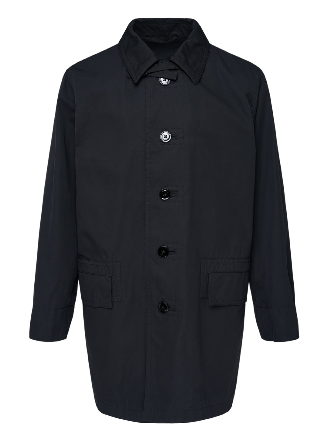 Lemaire black water-resistant Ventile cotton rain jacket with double collar, button front and flap pockets