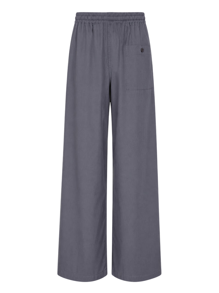 Lemaire Light Cotton Pyjama Pants in slate grey, featuring a wide-leg silhouette, elasticated waistband, and tonal drawstring tie with single button fastening - view 2