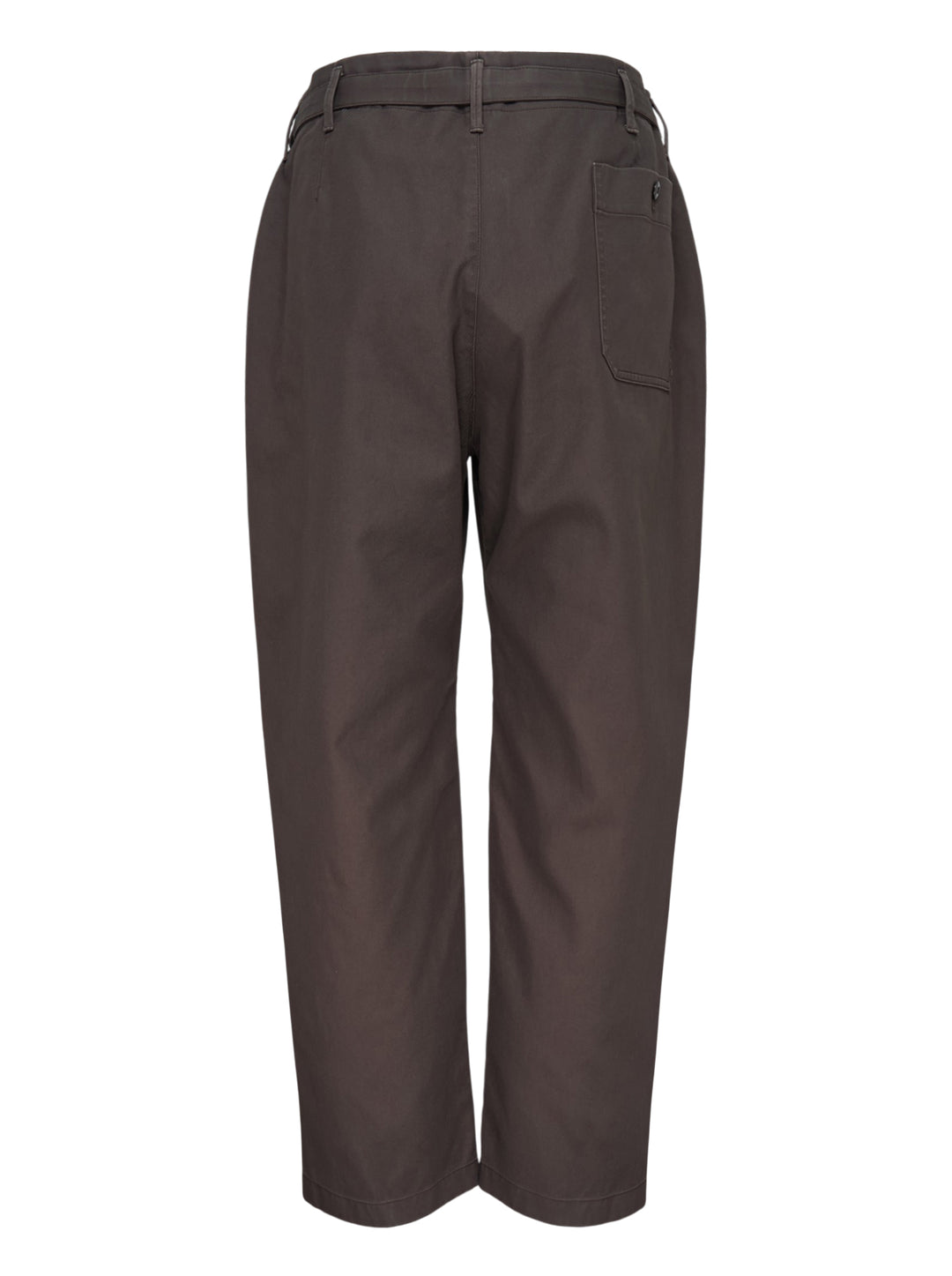 Lemaire tapered pants in heavy cotton with adjustable side waist tabs and button fly, shown from the front - view 2