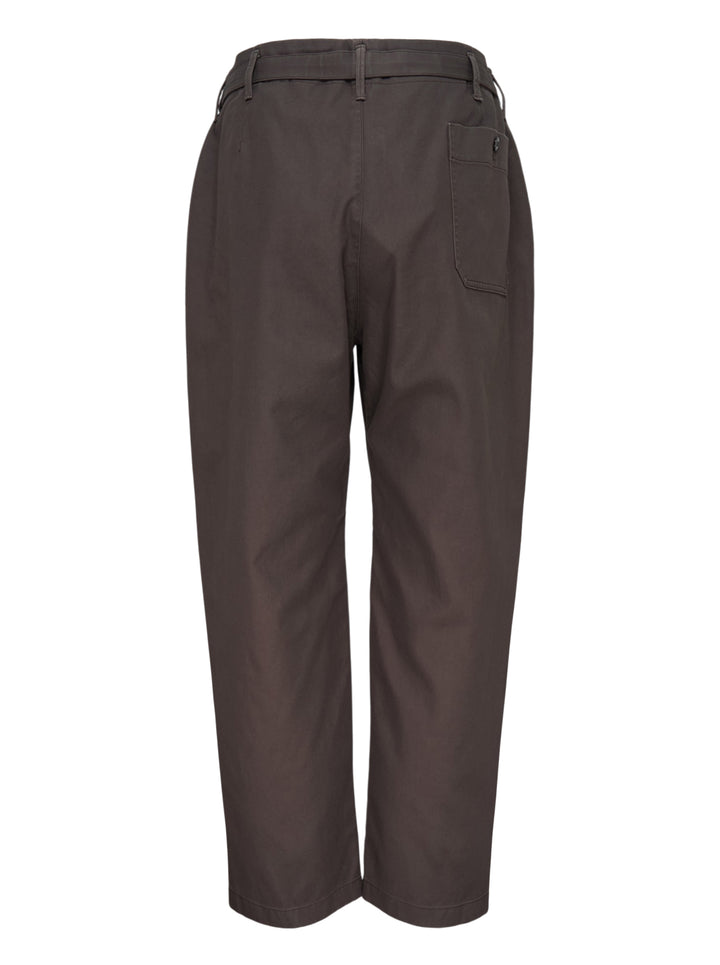 Lemaire tapered pants in heavy cotton with adjustable side waist tabs and button fly, shown from the front - view 2