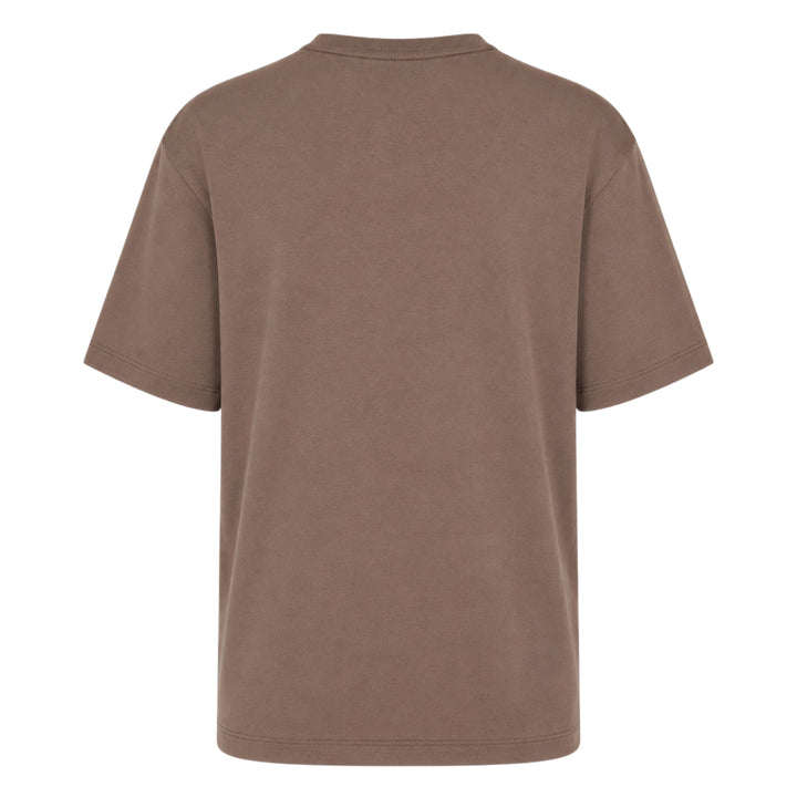 Lemaire U-Neck Rib Jersey Tee in warm taupe, featuring a scooped neckline, dropped shoulders, and boxy relaxed fit