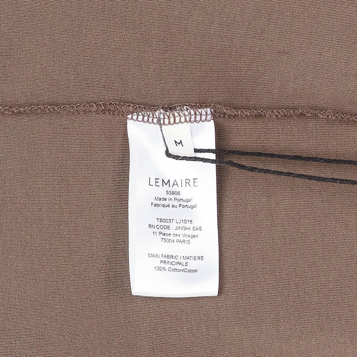 Lemaire U-Neck Rib Jersey Tee in warm taupe, featuring a scooped neckline, dropped shoulders, and boxy relaxed fit