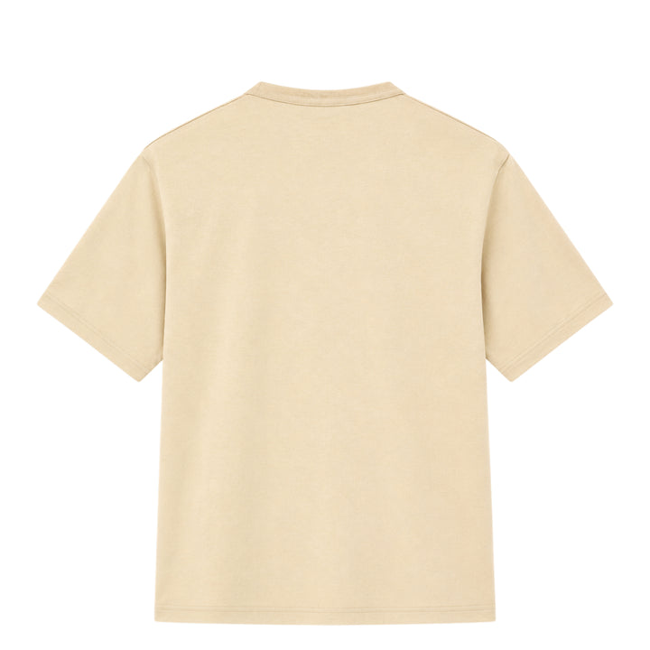 Lemaire Boxy Compact Cotton Tee in sand beige, featuring a relaxed oversized silhouette, crew neckline, and a single topstitched chest patch pocket
