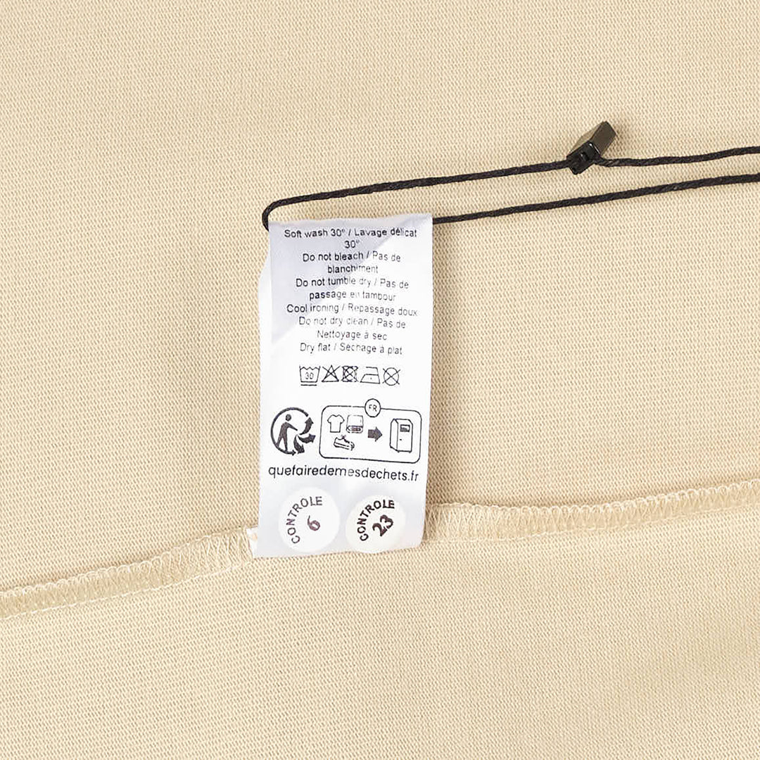Lemaire Boxy Compact Cotton Tee in sand beige, featuring a relaxed oversized silhouette, crew neckline, and a single topstitched chest patch pocket