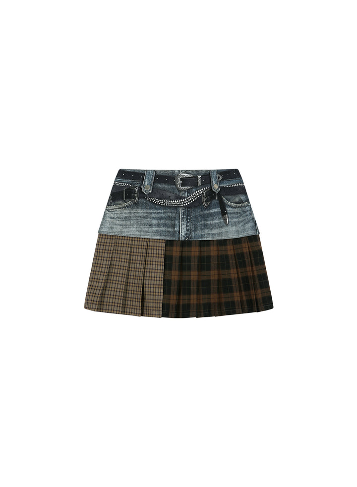 Double Belt Printed Mini Skirt